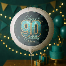 Dazzling Stylish Chic Teal Gold 90th Birthday