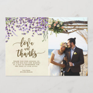 De Agradecimento amor e flores da lavanda do cartão com fotos dos