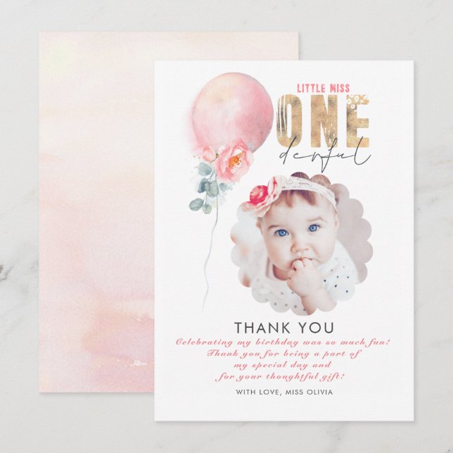 De Agradecimento Aniversário da Menina Obrigado Cartão Fotográfico (Frente/Verso)