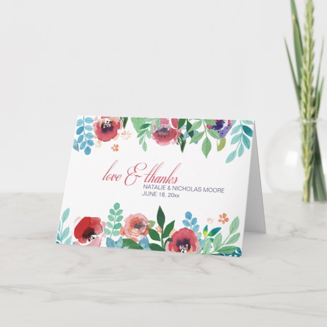 De Agradecimento As flores pintados à mão dobraram o cartão com (Frente)