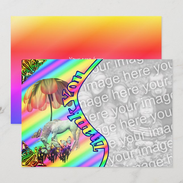 De Agradecimento Borboletas da Unicorn Obrigado Cartão com fotos (Frente/Verso)