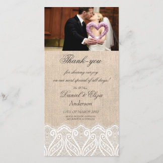 De Agradecimento Burlap & Lace Wedte Obrigado Cartão com fotos