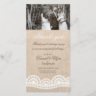 De Agradecimento Burlap & Lace Wedte Obrigado Cartão com fotos