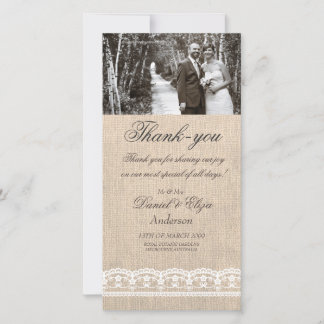De Agradecimento Burlap & Lace Wedte Obrigado Cartão com fotos