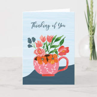 De Agradecimento Caneca Rosa com Flores Pensando no Cartão