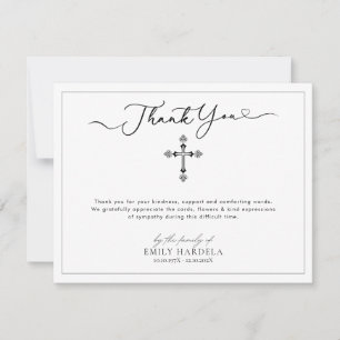 De Agradecimento Cartão Azul Floral Cruz Funeral Dourado Elegante