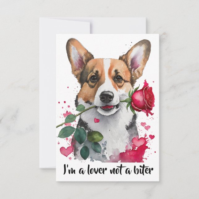 De Agradecimento Cartão com Corgi em Aquarela e Rosa (Frente)