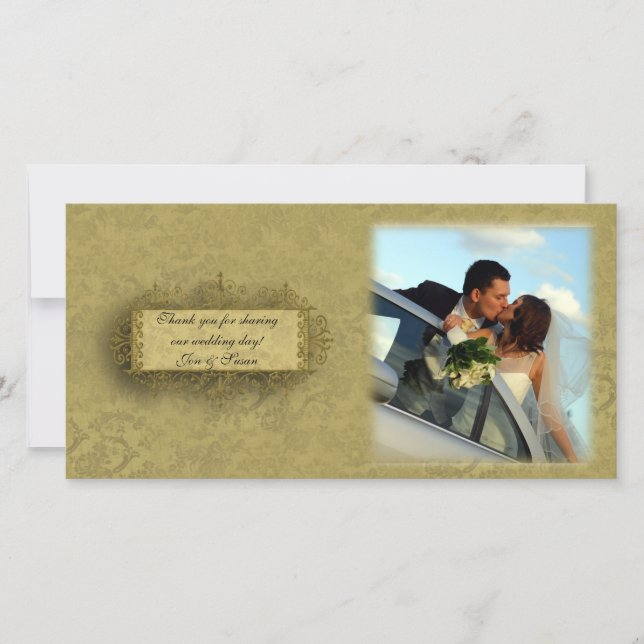 De Agradecimento Cartão com fotos Dourado do Damask (Frente)