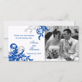 De Agradecimento Cartão com fotos Real Azul e Silver Flourish