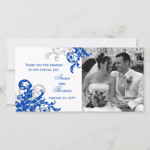 De Agradecimento Cartão com fotos Real Azul e Silver Flourish