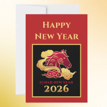 Cartão do Ano Novo Lunar do Cavalo 2026 Chinês