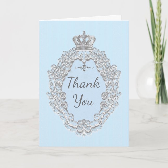 De Agradecimento Cartão Dobrável Vintage Storybook Blue Crown Agrad (Frente)
