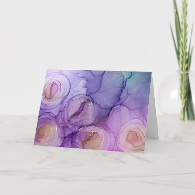 De Agradecimento Cartão em Branco com Rosas Roxas Abstratas (Frente)