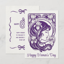 Cartão Feliz Dia das Mulheres | Roxo Personalizado
