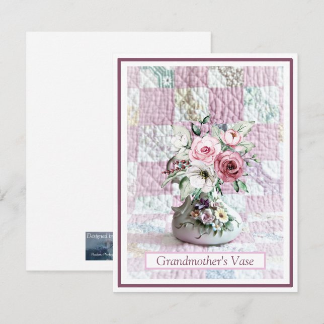 De Agradecimento Cartão Nota Vase da Avó (Frente/Verso)