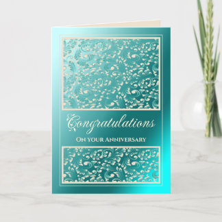 De Agradecimento Cartão Teal Damask para Parabéns do aniversário