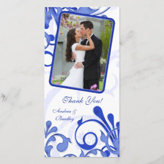 De Agradecimento Casamento Floral Azul e Branco Obrigado Cartão com