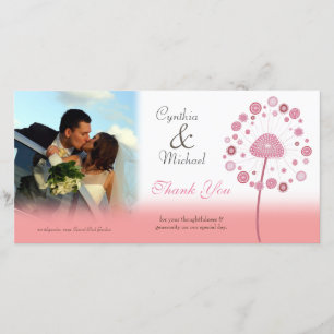 De Agradecimento Casamento Obrigado Cartão com fotos Dandelion Rosa