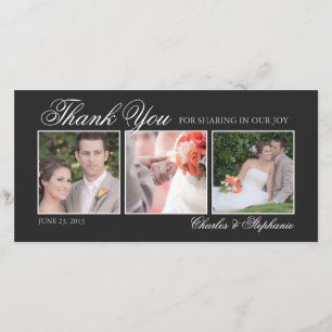 De Agradecimento Casamento Obrigado no Cartão com fotos Preto e Bra