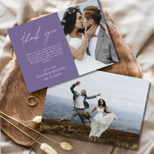De Agradecimento Casamento Roxo Obrigado Cartão Minimalista Fotográ