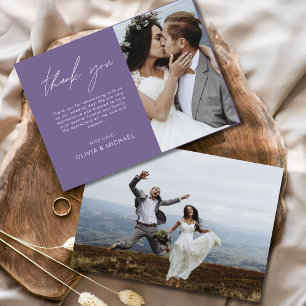 De Agradecimento Casamento Roxo Obrigado Cartão Simples Fotográfico