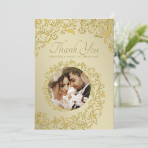 De Agradecimento Casamento tema damasco Dourado Obrigado Cartão com
