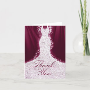 De Agradecimento Faux Glitter Vestido no Burgundy Obrigado Cartão d