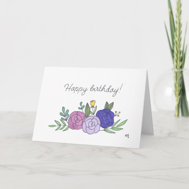 De Agradecimento Feliz Aniversário Flores 2 Cartão (Frente)