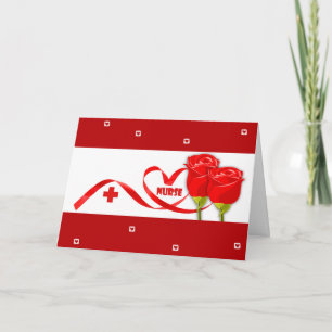 De Agradecimento Feliz Dia das Enfermeiras. Rosa vermelha e Cartão