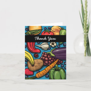 De Agradecimento Frutas e vegetais coloridos no cartão azul