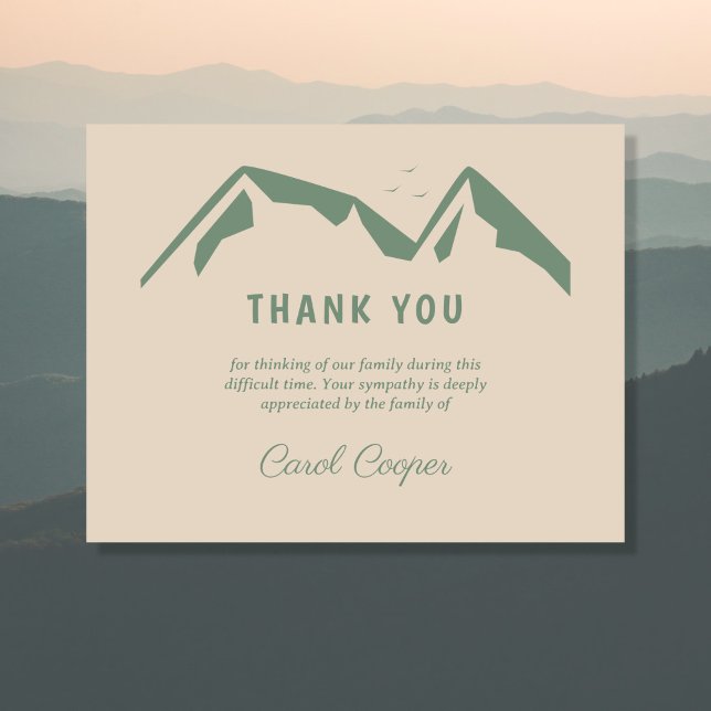 De Agradecimento Funeral Obrigado Nota Cartão com Montanhas Verdes (Funeral Thank You Note Card with Green Mountains)