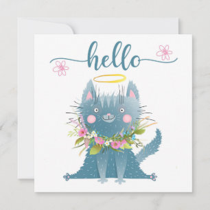 De Agradecimento Gato Engraçado com Flores - Olá Cartão