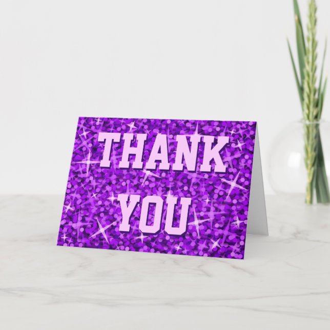 De Agradecimento Glitz Roxo 'Obrigado' 'Seu Texto' Cartão (Frente)