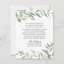 De Agradecimento Greenery Funeral Simpatia Obrigado Nota Cartão