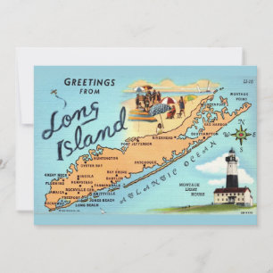 De Agradecimento Mapa Antigo do Long Island 5x7 Grande Cartão Posta