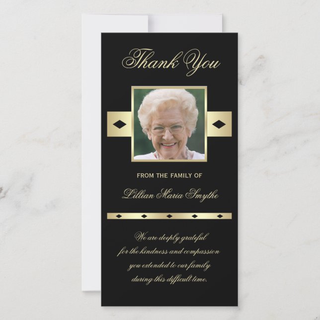 De Agradecimento Memorial da Foto Obrigado Cartão com fotos Preto (Frente)
