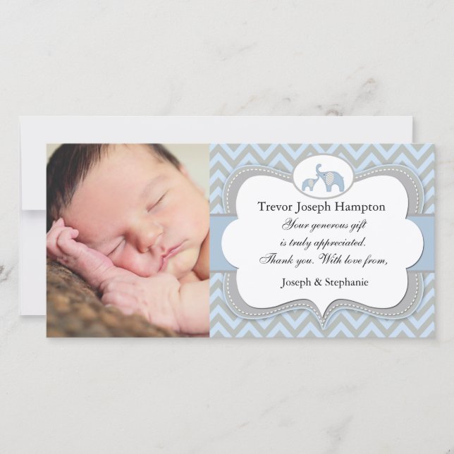 De Agradecimento Obrigado azul do bebê do elefante você cartão com (Frente)