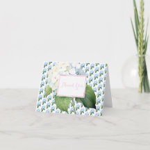 Obrigado Cartão Azul Rosa Hydrangea Dobrado