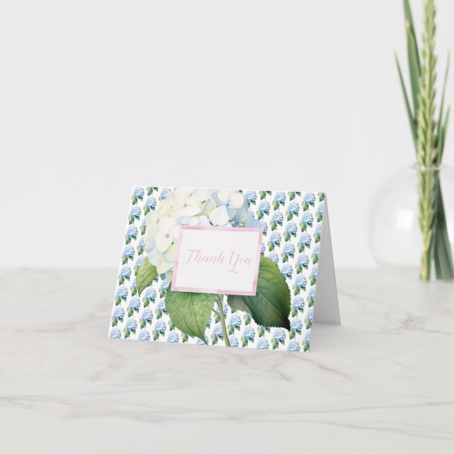 De Agradecimento Obrigado Cartão Azul Rosa Hydrangea Dobrado (Frente)