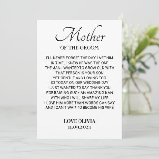 De Agradecimento Obrigado Cartão Mãe do Noivo, Para Minha Mãe