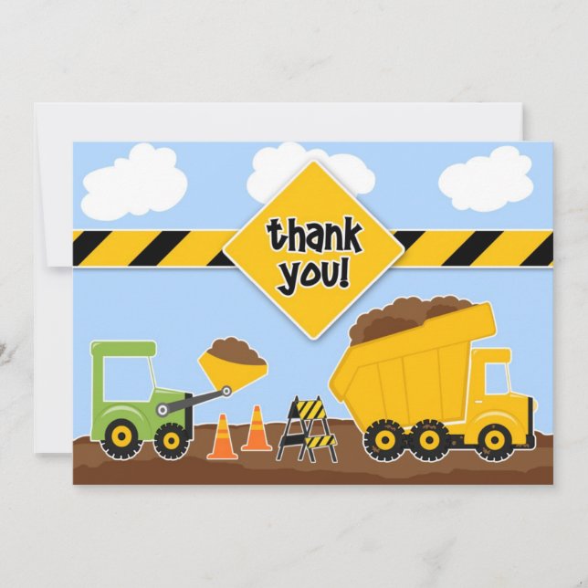 De Agradecimento Obrigado Construindo Caminhões Cartão Plano (Frente)