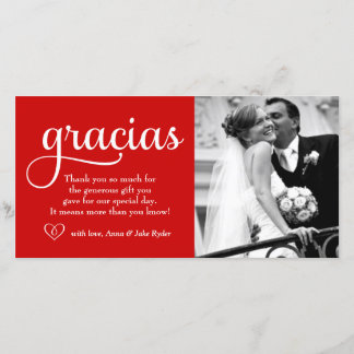 De Agradecimento ornamentado Gracias Cartão com fotos Vermelho