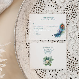 De Agradecimento Peacock Feather Tropical Flowers Casamento Cartão 