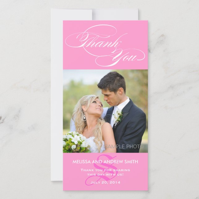 DE AGRADECIMENTO PINK INICIAL SCRIPT WEDDING OBRIGADO CARTÃO COM FO (Frente)