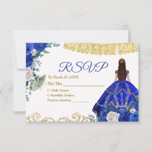 De Agradecimento Quinceañera 15 Anos Cartão Real Azul RSVP