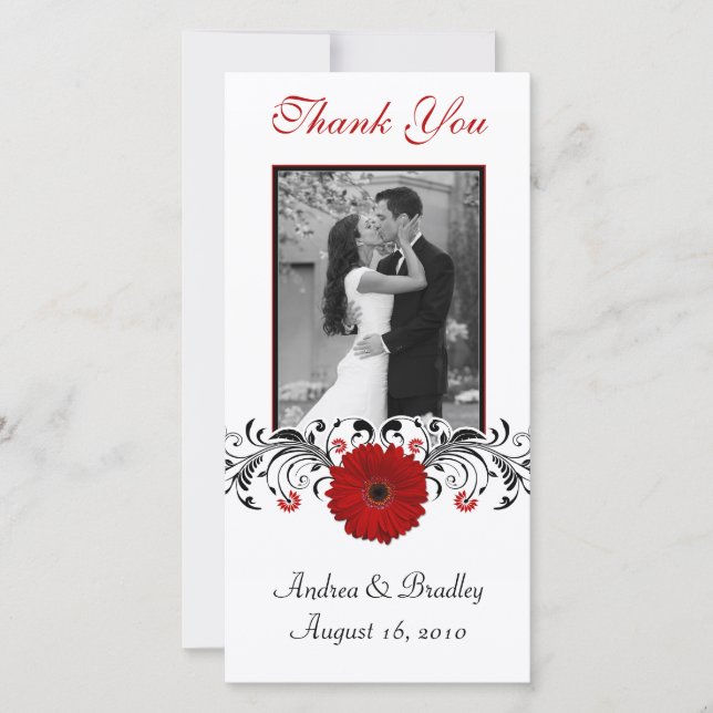 De Agradecimento Red Gerbera Daisy Floral Obrigado Cartão com fotos (Frente)