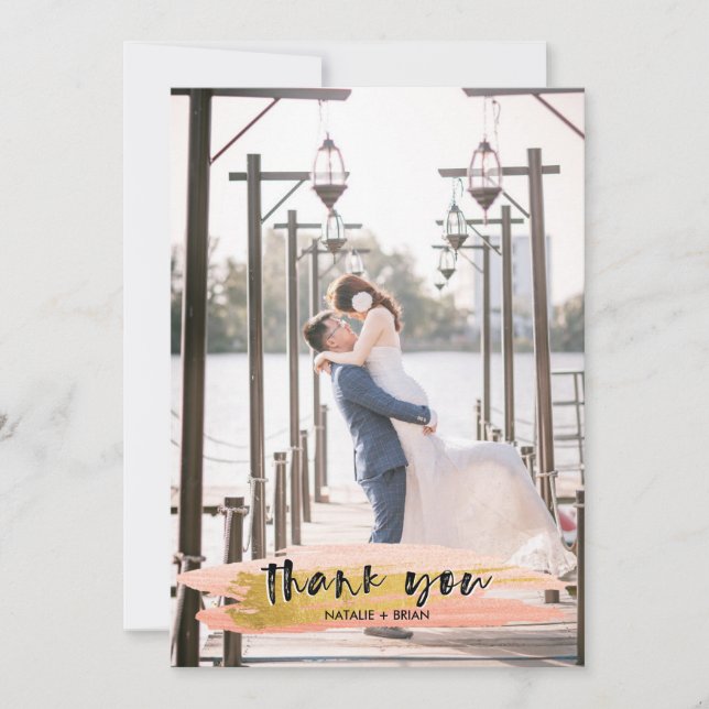 De Agradecimento Rosa e Dourado Bruto Obrigado Cartão com fotos (Frente)