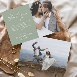 De Agradecimento Sage Green Wedding Obrigado Foto - Cartão Minimali
