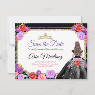 De Agradecimento Vestido Negro Quinceañera Salve a Data Cartão Mexi