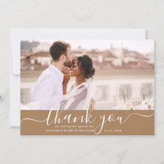 De Agradecimento White Script Modern Weding Obrigado Cartão com fot
